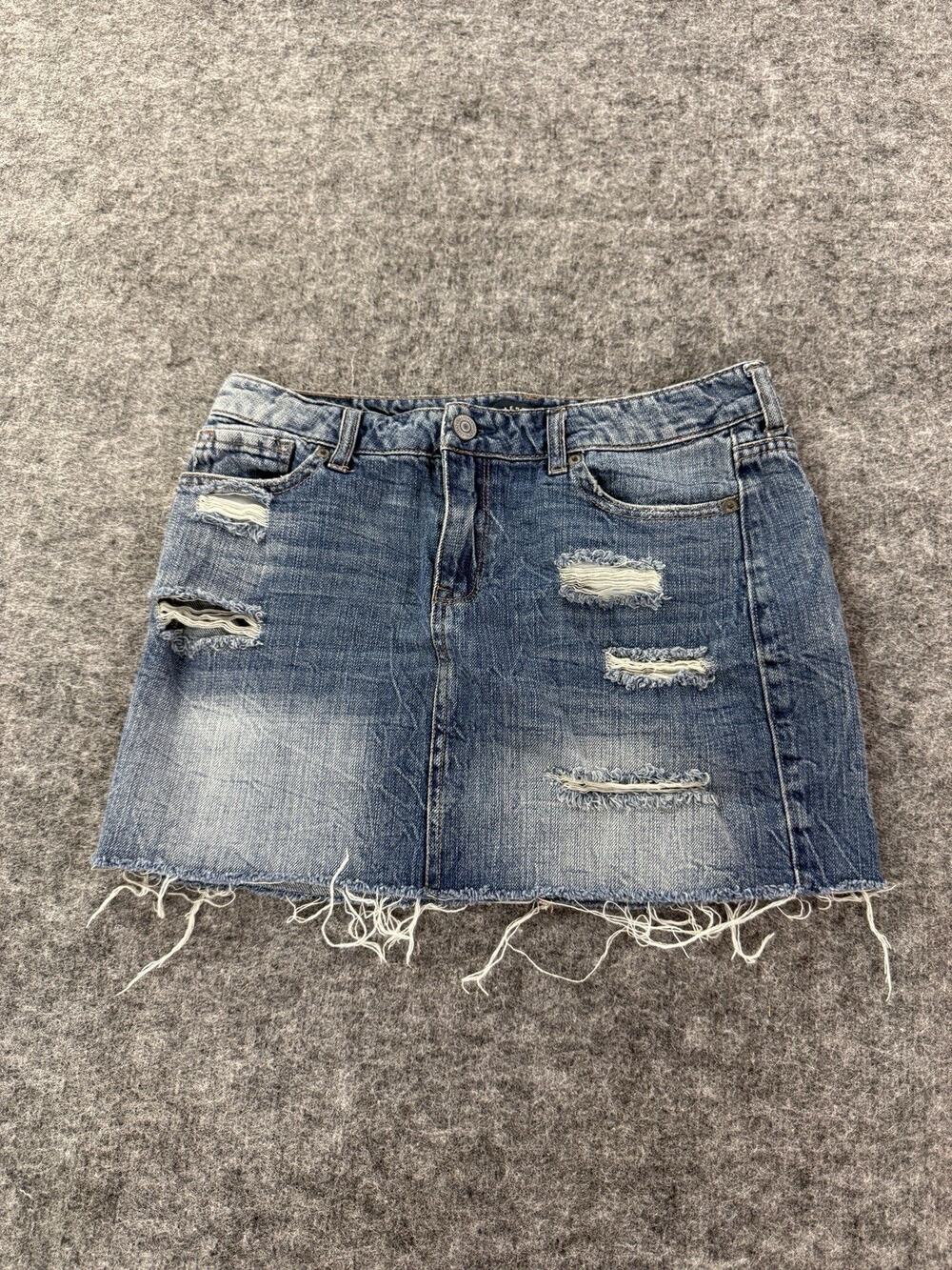 Aeropostale Denim Skirt Womens 8 Blue Micro Mini Ripped Casual Summer N90